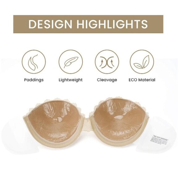 Strapless Backless Push Up Adhesive Reusable Seamless Invisible Bra for Women DD - Picture 4 of 13